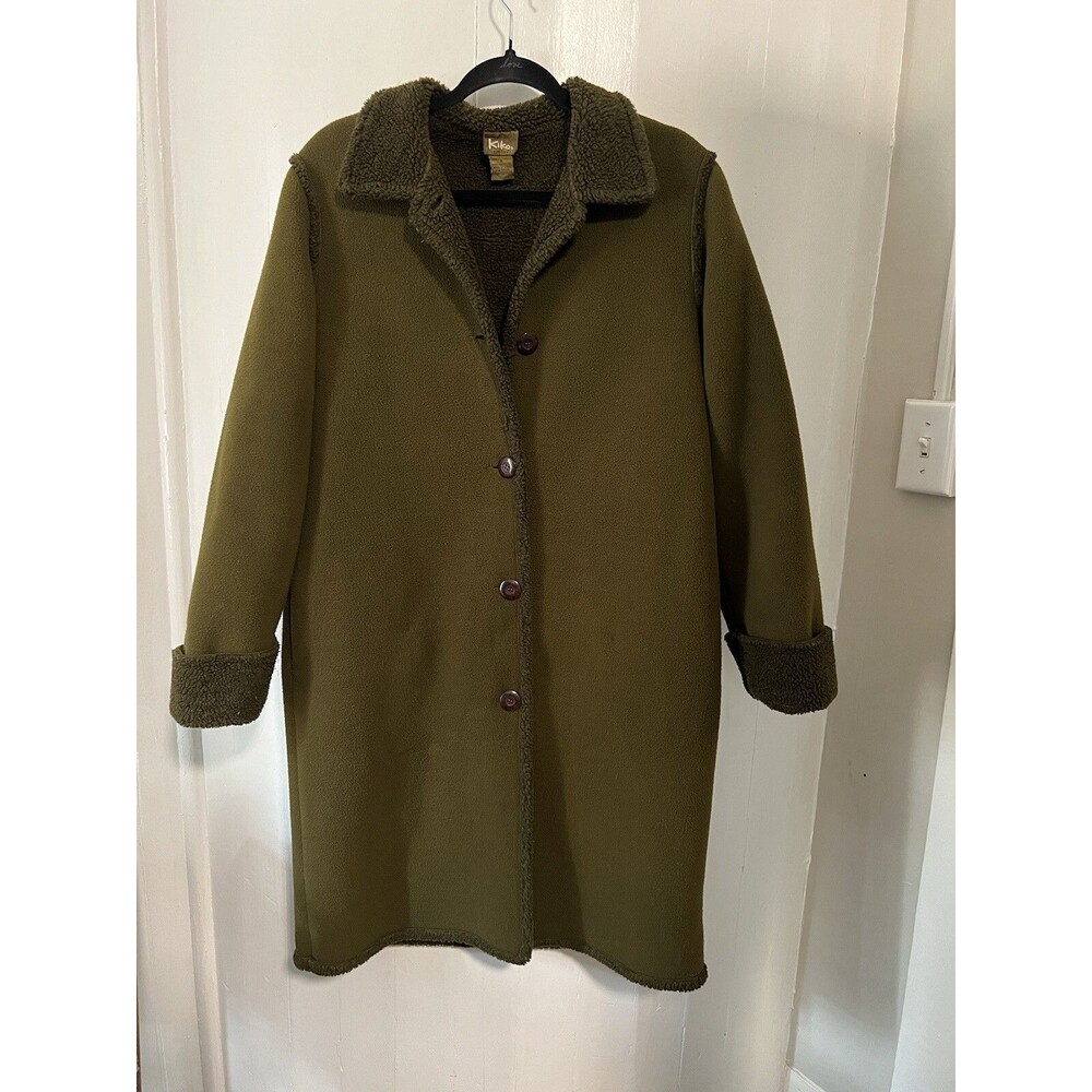 Kiko Olive Green Long Sherpa Coat jacket